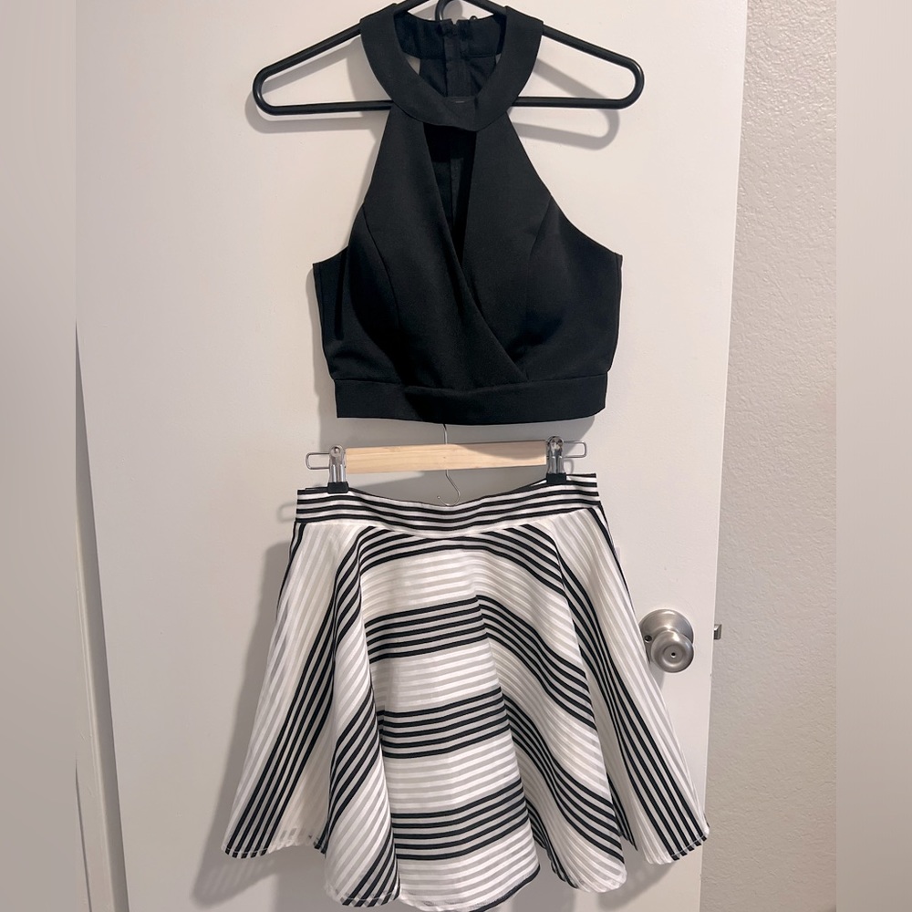 Black & White 2-piece Halter Top and Skirt